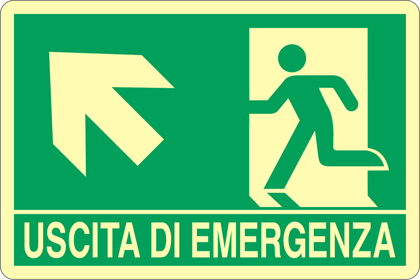 GLOBAL CARTELLO SEGNALETICO LUMINESCENTE - USCITA DI EMERGENZA SALITA SINISTRA - Adesivo Luminescente O Pannello Rigido Luminescente
