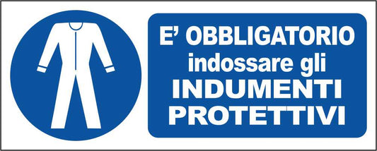E' OBBLIGATORIO INDOSSARE INDUMENTI PROTETTIVI - CARTELLO SEGNALETICO UNI ISO 7010 in Adesivo Resistente, Pannello in Forex, Pannello In Alluminio