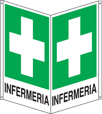 GLOBAL CARTELLO SEGNALETICO BIFACCIALE - INFERMERIA - In Alluminio Con Stampa Diretta U.V. (IDEALE ANCHE PER ESTERNO)