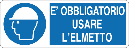 È OBBLIGATORIO USARE L' ELMETTO - CARTELLO SEGNALETICO UNI ISO 7010 in Adesivo, Pannello in Forex, Pannello In Alluminio