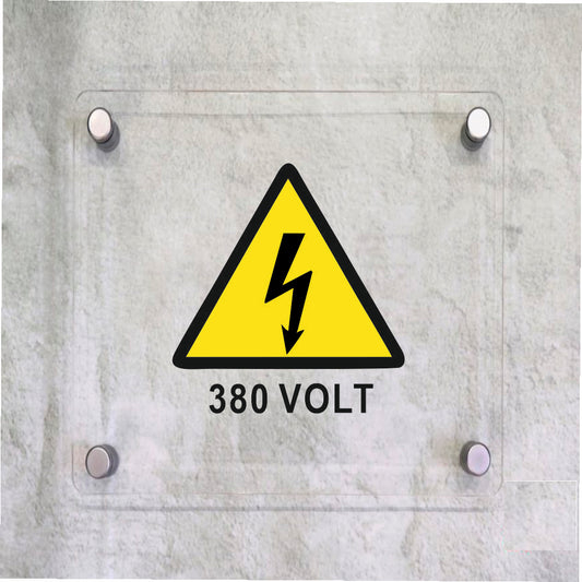 Global Targa Cartello in plexiglass Quadrato - 380 VOLT - Con Distanziali in acciaio inox, Stampa UV