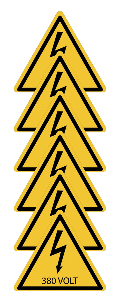 GLOBAL KIT DI 6 ADESIVI TRIANGOLARI - 380 v - Pittogramma ISO 7010 Con Stampa Diretta U.V. (IDEALE ANCHE PER ESTERNO)
