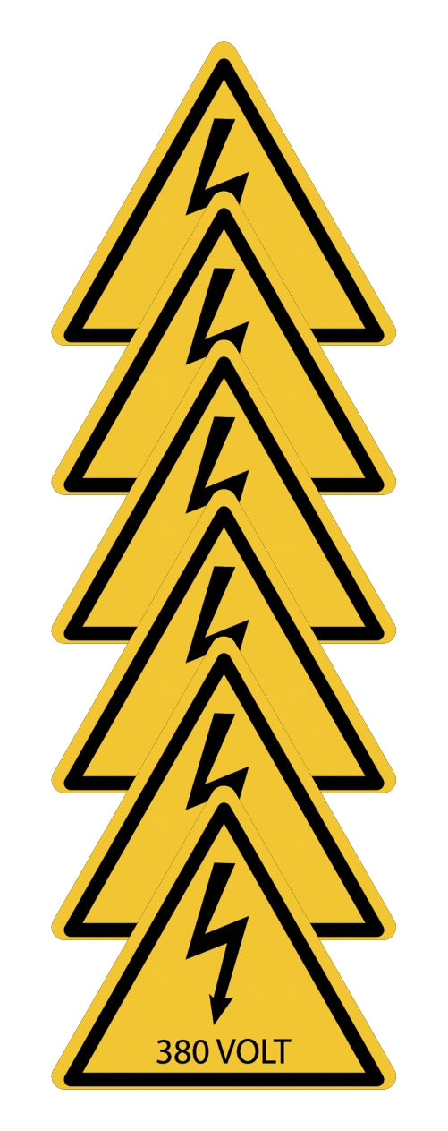 GLOBAL KIT DI 6 ADESIVI TRIANGOLARI - 400 volt - Pittogramma ISO 7010 Con Stampa Diretta U.V. (IDEALE ANCHE PER ESTERNO)