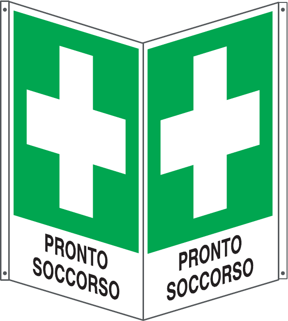 GLOBAL CARTELLO SEGNALETICO BIFACCIALE - PRONTO SOCCORSO - In Alluminio Con Stampa Diretta U.V. (IDEALE ANCHE PER ESTERNO)