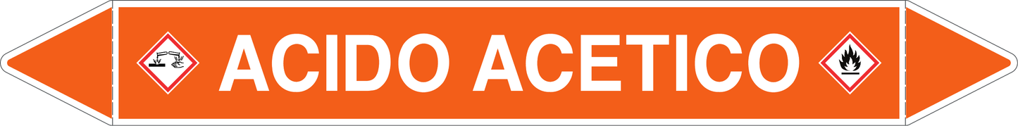 GLOBAL PACCO DA 10 ETICHETTE PER TUBAZIONI - ACIDO ACETICO - Etichetta Autoadesiva Resistente