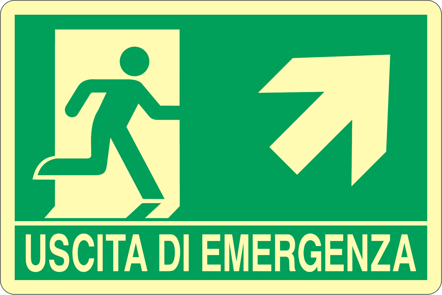 GLOBAL CARTELLO SEGNALETICO LUMINESCENTE - USCITA DI EMERGENZA SALITA DESTRA - Adesivo Luminescente O Pannello Rigido Luminescente