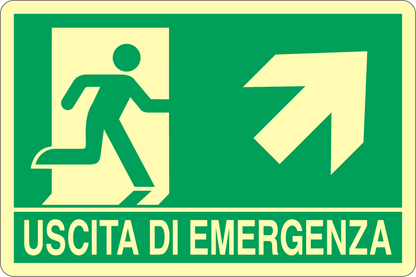 GLOBAL CARTELLO SEGNALETICO LUMINESCENTE - USCITA DI EMERGENZA SALITA DESTRA - Adesivo Luminescente O Pannello Rigido Luminescente
