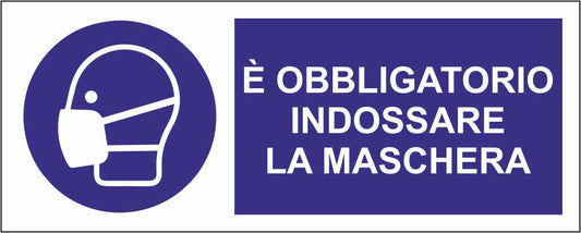 È obbligatorio indossare la maschera - CARTELLO SEGNALETICO UNI ISO 7010 in Adesivo Resistente, Pannello in Forex, Pannello In Alluminio