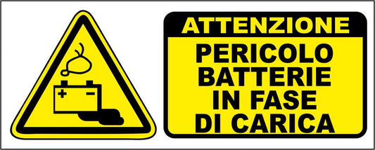 PERICOLO BATTERIE IN FASE DI CARICA - CARTELLO SEGNALETICO UNI ISO 7010 in Adesivo Resistente, Pannello in Forex, Pannello In Alluminio