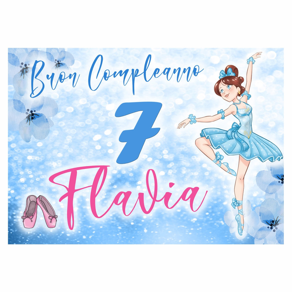 GLOBAL STRISCIONE FONDALE COMPLEANNO - Ballerina celeste - STRISCIONE PERSONALIZZATO IN CARTA O IN BANNER PVC ANCHE DA ESTERNO GARANZIA 5 ANNI