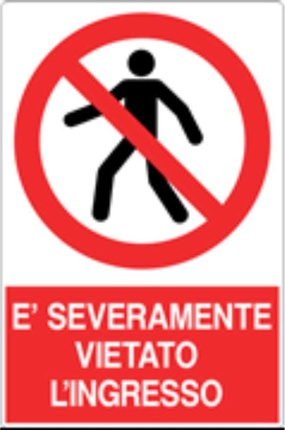 GLOBAL CARTELLO SEGNALETICO - E' SEVERAMENTE VIETATO L'INGRESSO - Adesivo Resistente, Pannello in Forex, Pannello In Alluminio