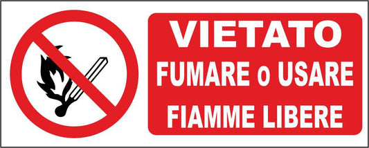 Vietato fumare o usare fiamme libere - CARTELLO SEGNALETICO UNI ISO 7010 in Adesivo Resistente, Pannello in Forex, Pannello In Alluminio