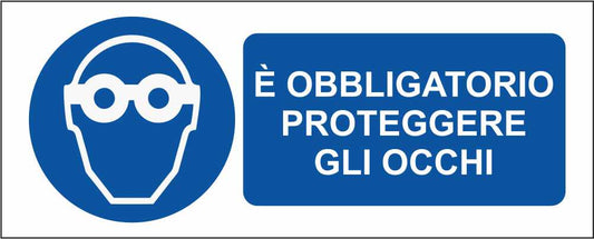 È OBBLIGATORIO PROTEGGERE GLI OCCHI mod 2 - CARTELLO SEGNALETICO UNI ISO 7010 in Adesivo Resistente, Pannello in Forex, Pannello In Alluminio