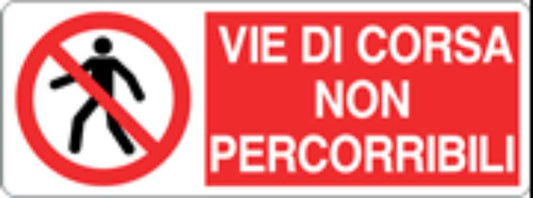 VIE DI CORSA NON PERCORRIBILI - CARTELLO SEGNALETICO UNI ISO 7010 in Adesivo, Pannello in Forex, Pannello In Alluminio