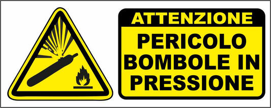 PERICOLO BOMBOLE IN PRESSIONE - CARTELLO SEGNALETICO UNI ISO 7010 in Adesivo Resistente, Pannello in Forex, Pannello In Alluminio