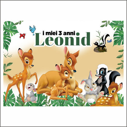 GLOBAL STRISCIONE FONDALE COMPLEANNO - Bambi - STRISCIONE PERSONALIZZATO IN CARTA O IN BANNER PVC ANCHE DA ESTERNO GARANZIA 5 ANNI