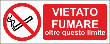 Vietato fumare oltre questo limite - CARTELLO SEGNALETICO UNI ISO 7010 in Adesivo Resistente, Pannello in Forex, Pannello In Alluminio