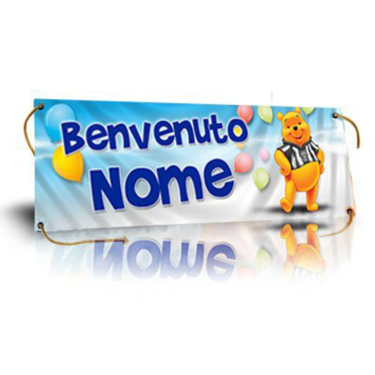 GLOBAL STRISCIONE FONDALE NASCITA - WINNIE CALCIO - IN CARTA O IN BANNER PVC ANCHE DA ESTERNO GARANZIA 5 ANNI