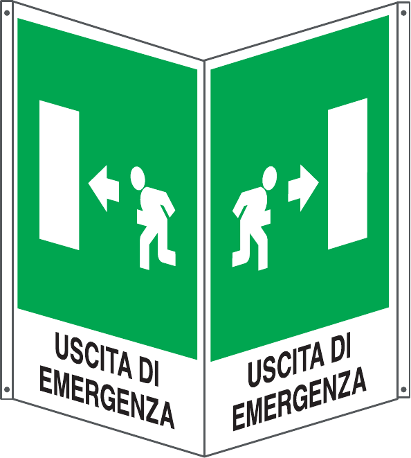 GLOBAL CARTELLO SEGNALETICO BIFACCIALE - USCITA DI EMERGENZA A DESTRA - In Alluminio Con Stampa Diretta U.V. (IDEALE ANCHE PER ESTERNO)