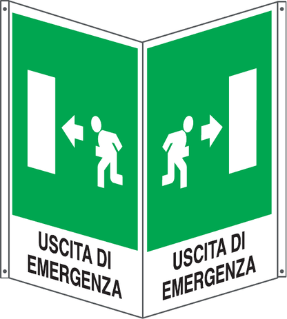 GLOBAL CARTELLO SEGNALETICO BIFACCIALE - USCITA DI EMERGENZA A DESTRA - In Alluminio Con Stampa Diretta U.V. (IDEALE ANCHE PER ESTERNO)
