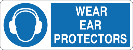 WEAR EAR PROTECTORS - CARTELLO SEGNALETICO UNI ISO 7010 in Adesivo, Pannello in Forex, Pannello In Alluminio