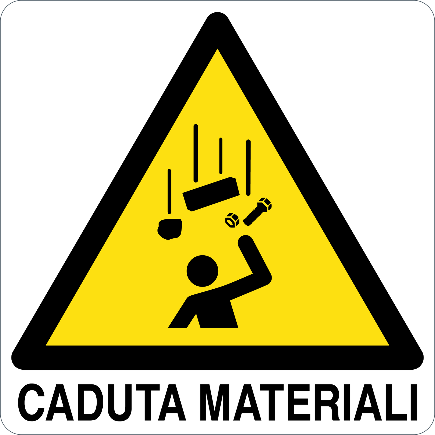 CADUTA MATERIALI - CARTELLO SEGNALETICO QUADRATO ISO 7010 - Adesivo Extra Resistente, Pannello in Forex, Pannello In Alluminio
