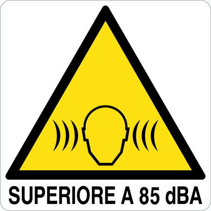 SUPERIORE A 85 dBA - CARTELLO SEGNALETICO QUADRATO ISO 7010 - Adesivo Extra Resistente, Pannello in Forex, Pannello In Alluminio