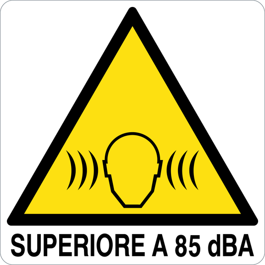 SUPERIORE A 85 dBA - CARTELLO SEGNALETICO QUADRATO ISO 7010 - Adesivo Extra Resistente, Pannello in Forex, Pannello In Alluminio