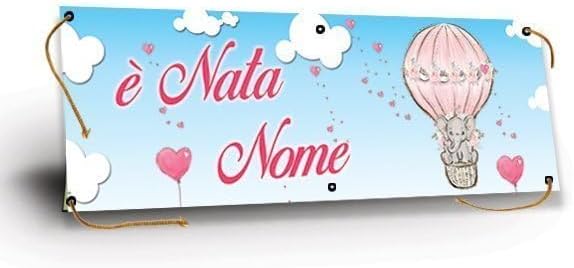 GLOBAL STRISCIONE FONDALE NASCITA - BAMBINA CON ELEFANTINO - STRISCIONE PERSONALIZZATO IN CARTA O IN BANNER PVC ANCHE DA ESTERNO GARANZIA 5 ANNI