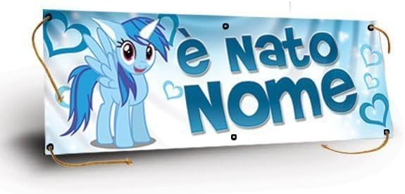 GLOBAL STRISCIONE FONDALE NASCITA - PONY CELESTE - STRISCIONE PERSONALIZZATO IN CARTA O IN BANNER PVC ANCHE DA ESTERNO GARANZIA 5 ANNI