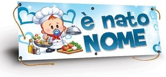 GLOBAL STRISCIONE FONDALE NASCITA - BAMBINO CHEF - STRISCIONE PERSONALIZZATO IN CARTA O IN BANNER PVC ANCHE DA ESTERNO GARANZIA 5 ANNI