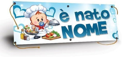 GLOBAL STRISCIONE FONDALE NASCITA - BAMBINO CHEF - STRISCIONE PERSONALIZZATO IN CARTA O IN BANNER PVC ANCHE DA ESTERNO GARANZIA 5 ANNI