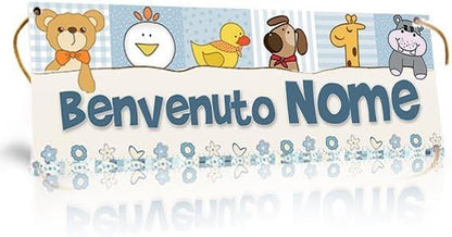 GLOBAL STRISCIONE FONDALE NASCITA -  BENVENUTO BIMBO CON ANIMALETTI - STRISCIONE PERSONALIZZATO IN CARTA O IN BANNER PVC ANCHE DA ESTERNO GARANZIA 5 ANNI
