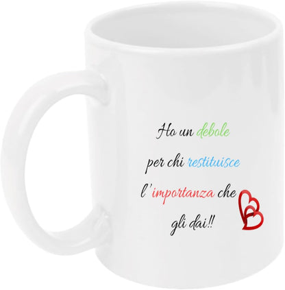 Tazza in ceramica Stampata - HO UN DEBOLE - Tazza 320 ml in Ceramica Bianca, Stampa in alta definizione Idea Regalo Originale e Unica MADE IN ITALY