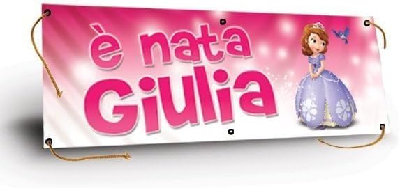 GLOBAL STRISCIONE FONDALE NASCITA - BAMBINA CON PRINCIPESSA - STRISCIONE PERSONALIZZATO IN CARTA O IN BANNER PVC ANCHE DA ESTERNO GARANZIA 5 ANNI