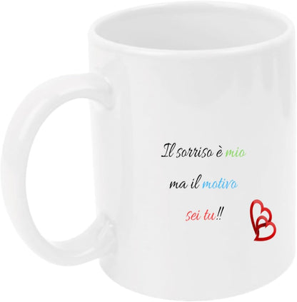 Tazza in ceramica Stampata - IL SORRISO È - Tazza 320 ml in Ceramica Bianca, Stampa in alta definizione Idea Regalo Originale e Unica MADE IN ITALY