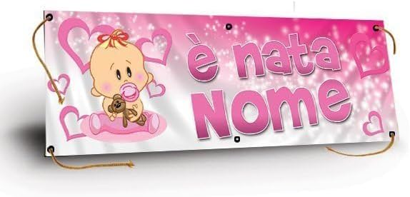 GLOBAL STRISCIONE FONDALE NASCITA - BAMBINA CON ORSETTO - STRISCIONE PERSONALIZZATO IN CARTA O IN BANNER PVC ANCHE DA ESTERNO GARANZIA 5 ANNI
