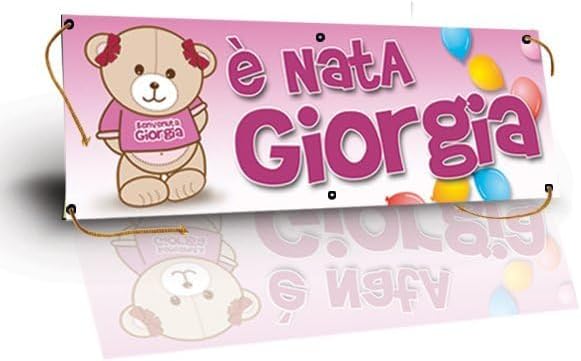 GLOBAL STRISCIONE FONDALE NASCITA -  È NATA ORSETTO - STRISCIONE PERSONALIZZATO IN CARTA O IN BANNER PVC ANCHE DA ESTERNO GARANZIA 5 ANNI