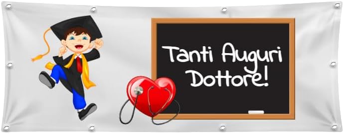 GLOBAL STRISCIONE FONDALE LAUREA - TANTI AUGURI DOTTORE - STRISCIONE PERSONALIZZATO IN CARTA O IN BANNER PVC ANCHE DA ESTERNO GARANZIA 5 ANNI