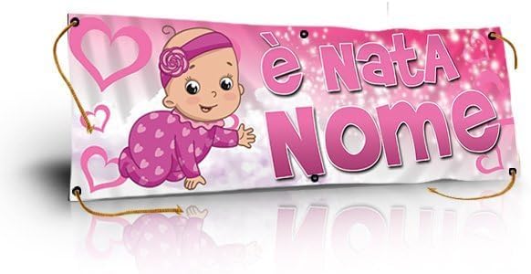 GLOBAL STRISCIONE FONDALE NASCITA - BAMBINA ROSA - STRISCIONE PERSONALIZZATO IN CARTA O IN BANNER PVC ANCHE DA ESTERNO GARANZIA 5 ANNI