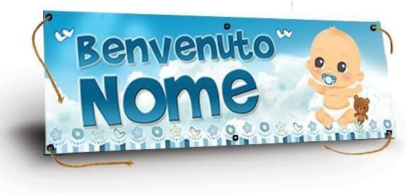 GLOBAL STRISCIONE FONDALE NASCITA -  BENVENUTO BIMBO - STRISCIONE PERSONALIZZATO IN CARTA O IN BANNER PVC ANCHE DA ESTERNO GARANZIA 5 ANNI