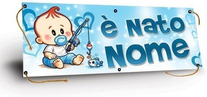 GLOBAL STRISCIONE FONDALE NASCITA -  BAMBINO PESCATORE - STRISCIONE PERSONALIZZATO IN CARTA O IN BANNER PVC ANCHE DA ESTERNO GARANZIA 5 ANNI