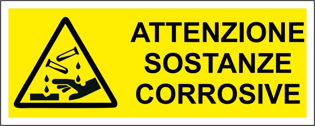 PERICOLO SOSTANZE CORROSIVE mod 2 - CARTELLO SEGNALETICO UNI ISO 7010 in Adesivo Resistente, Pannello in Forex, Pannello In Alluminio