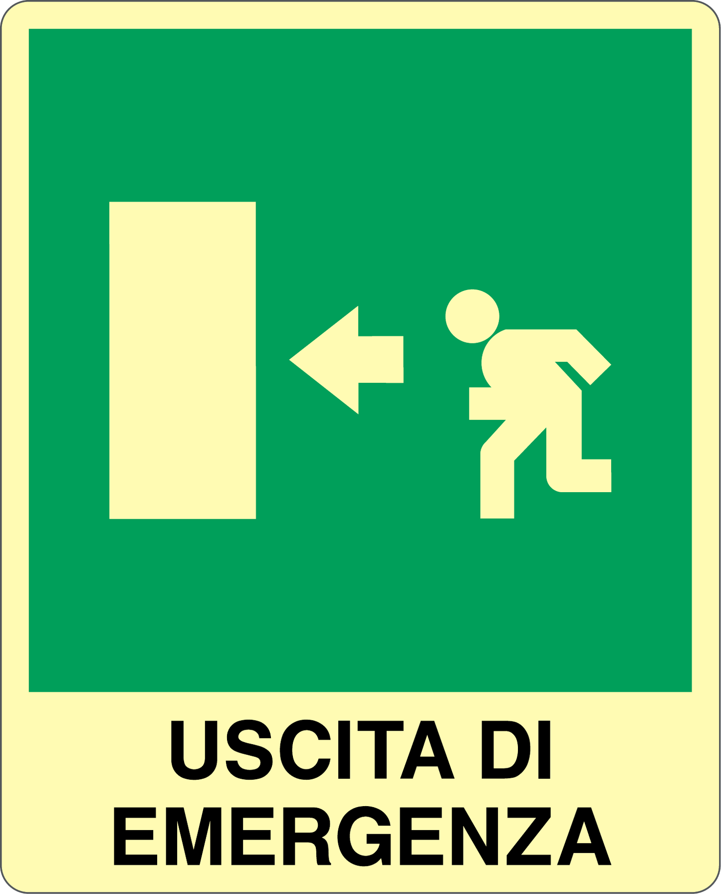 GLOBAL CARTELLO SEGNALETICO LUMINESCENTE - USCITA DI EMERGENZA A SINISTRA - Adesivo Luminescente O Pannello Rigido Luminescente