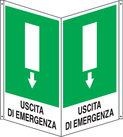 GLOBAL CARTELLO SEGNALETICO BIFACCIALE QUADRATO - USCITA DI EMERGENZA BASSO - In Alluminio Con Stampa Diretta U.V. (IDEALE ANCHE PER ESTERNO)