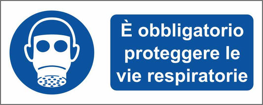 È obbligatorio proteggere le vie respiratorie - CARTELLO SEGNALETICO UNI ISO 7010 in Adesivo Resistente, Pannello in Forex, Pannello In Alluminio