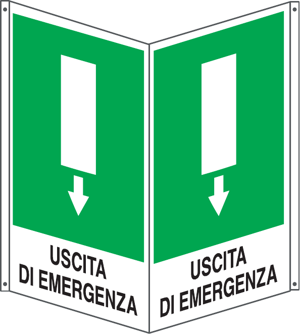 GLOBAL CARTELLO SEGNALETICO BIFACCIALE - USCITA DI EMERGENZA BASSO - In Alluminio Con Stampa Diretta U.V. (IDEALE ANCHE PER ESTERNO)