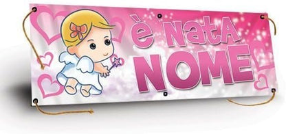 GLOBAL STRISCIONE FONDALE NASCITA - BAMBINA ANGEL - STRISCIONE PERSONALIZZATO IN CARTA O IN BANNER PVC ANCHE DA ESTERNO GARANZIA 5 ANNI