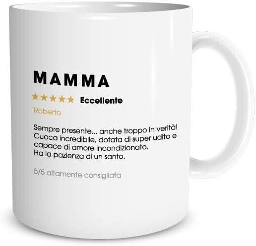 Tazza in ceramica Stampata - Recensione Mamma - Tazza 320 ml in Ceramica Bianca, Stampa in alta definizione Idea Regalo Originale e Unica MADE IN ITALY