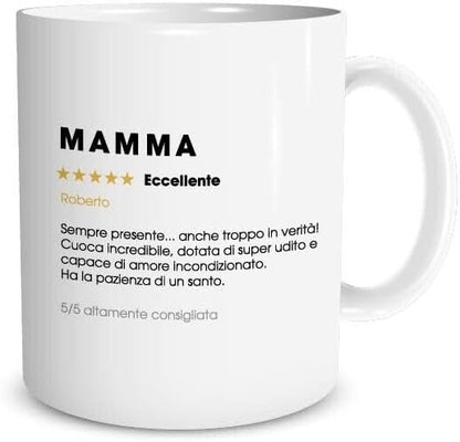 Tazza in ceramica Stampata - Recensione Mamma - Tazza 320 ml in Ceramica Bianca, Stampa in alta definizione Idea Regalo Originale e Unica MADE IN ITALY